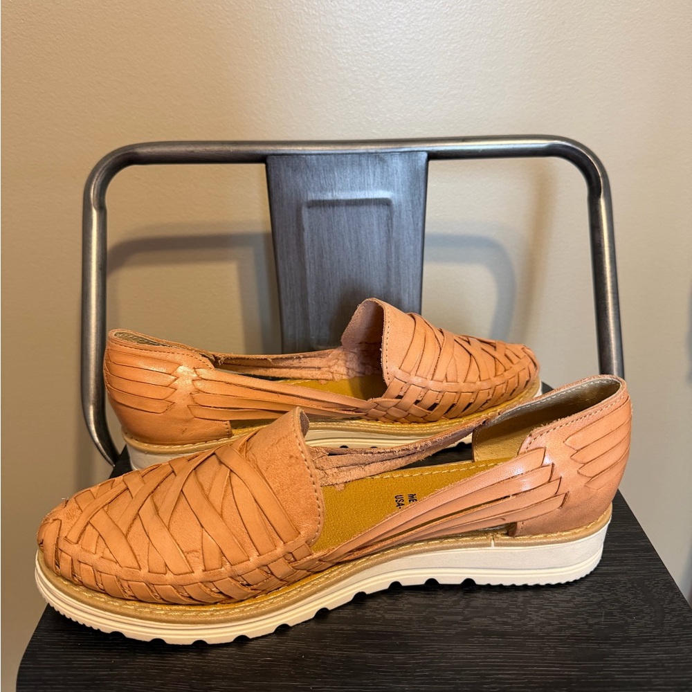 Macarena Collection Woven Leather Huarache Sandals Tan Slip On Flats Sz 10 - Picture 6 of 13